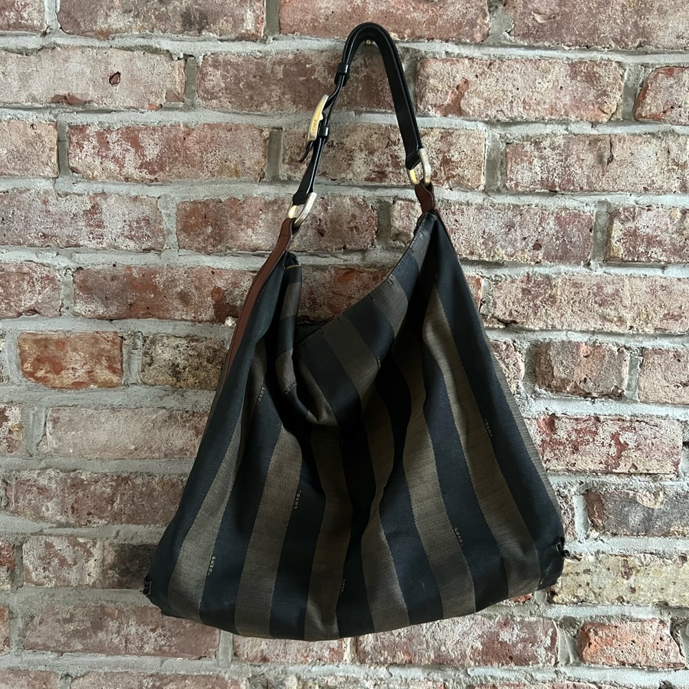 Fendi Pequin Black and Brown Striped Bag
